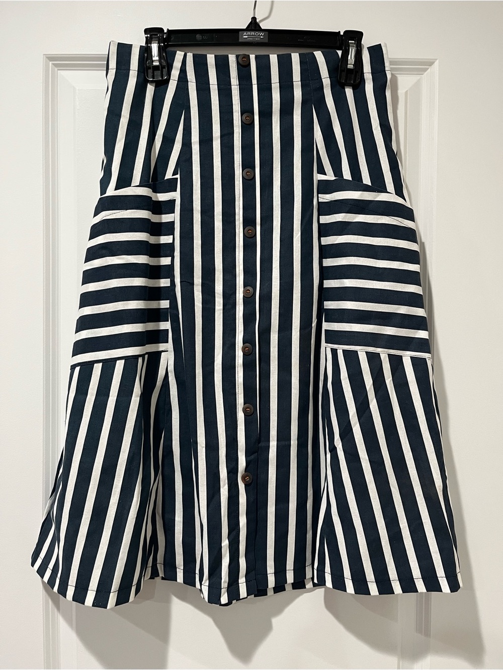 Metro Wear Navy and White Striped A-Line Button-Front Skirt